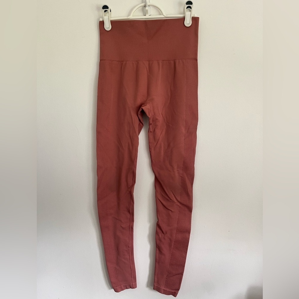 Jed North 7/8 Length Muted Pink High Waist Ribbed Leggings Pant - XS / S